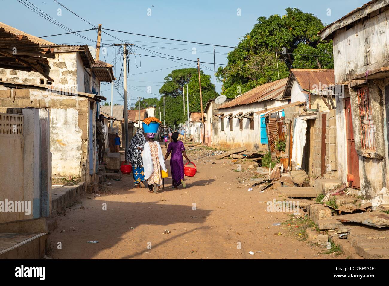 BAKAU, THE GAMBIA, NOVEMBER 18, 2019: Typical small town in Gambia. Bakau. Stock Photo