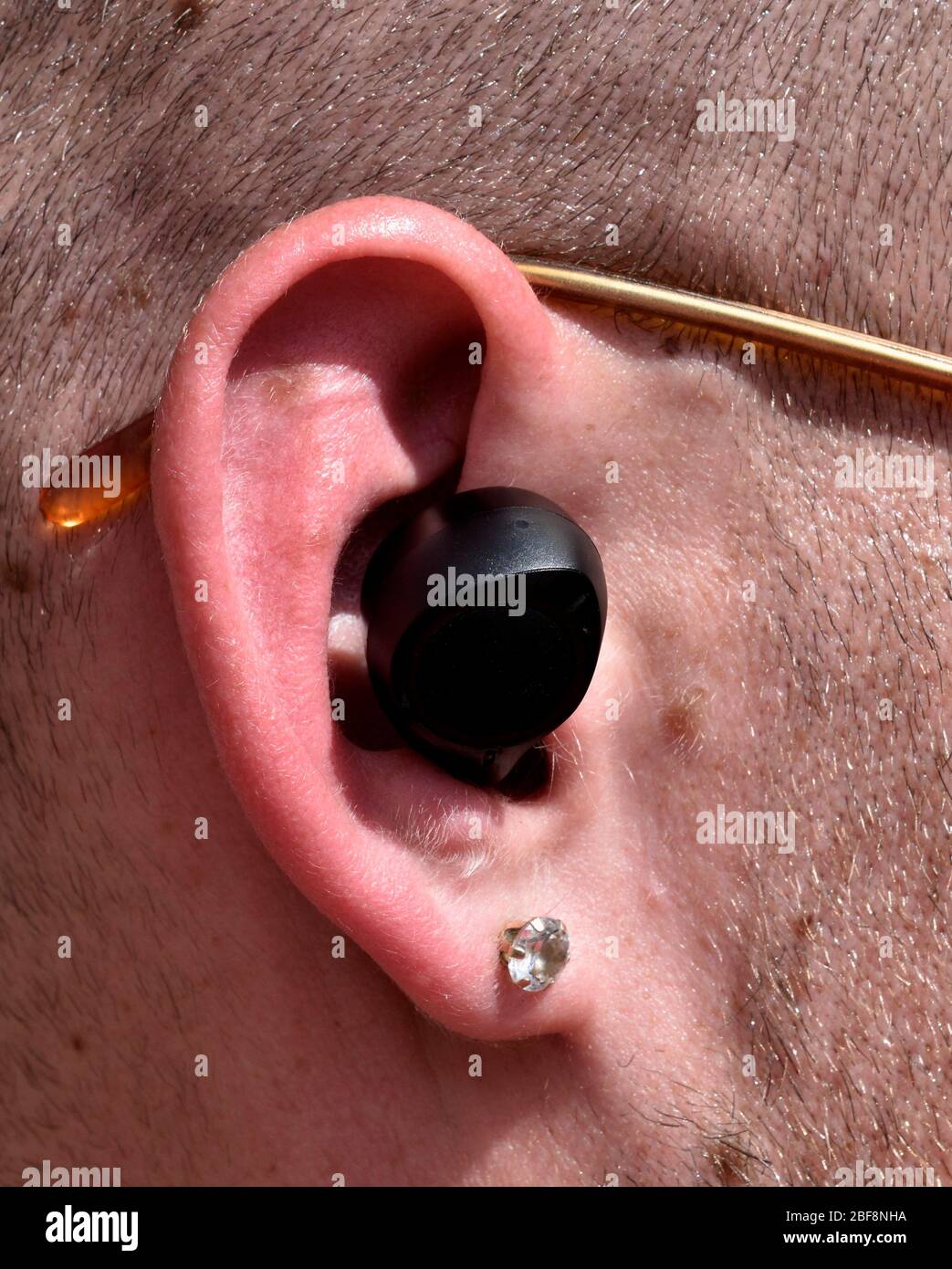 Bluetooth Wireless earpiece headphones Stock Photo