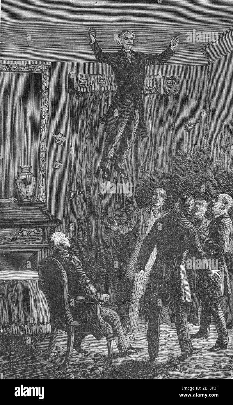 henomene paranormal : la levitation du medium et voyant ecossais Daniel Dunglas Home (1833-1886) s'elevant dans les airs sous les yeux de temoins stup Stock Photo