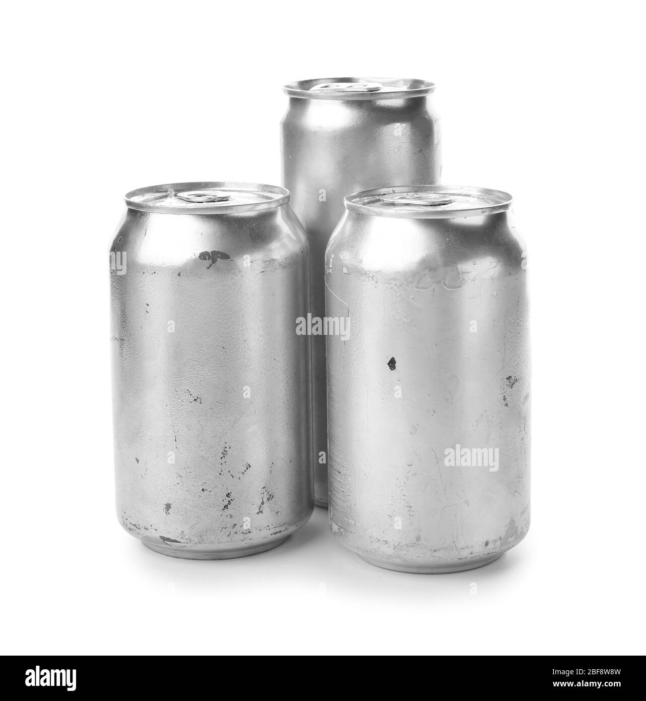 Metal cans on white background. Recycling concept Stock Photo