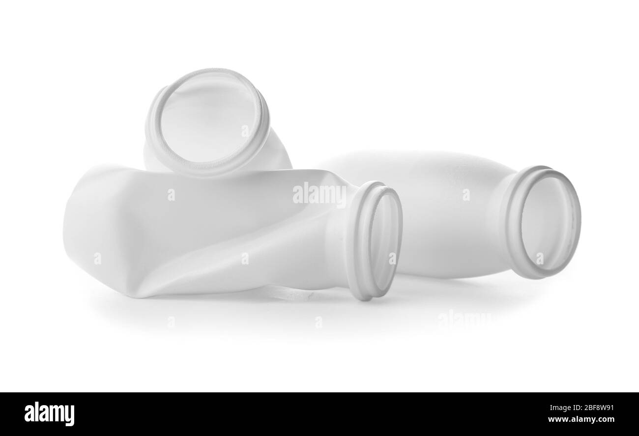 Plastic bottles on white background. Recycling concept Stock Photo - Alamy