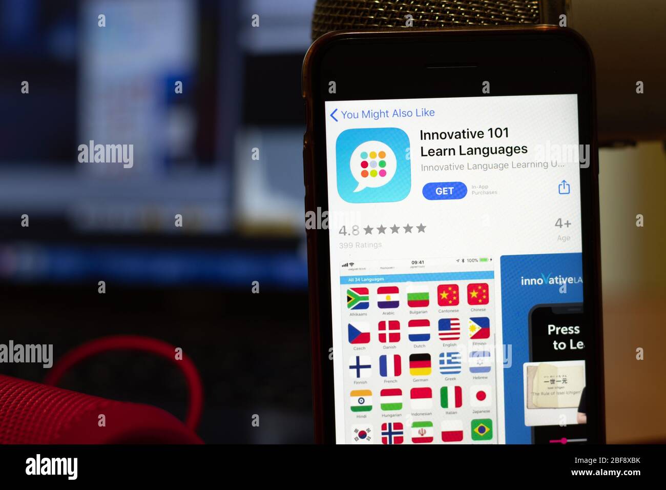 Los Angeles, California, USA - 16 April 2020: Innovative 101 logo on screen close up. App store icon visible on phone display, Illustrative Editorial Stock Photo