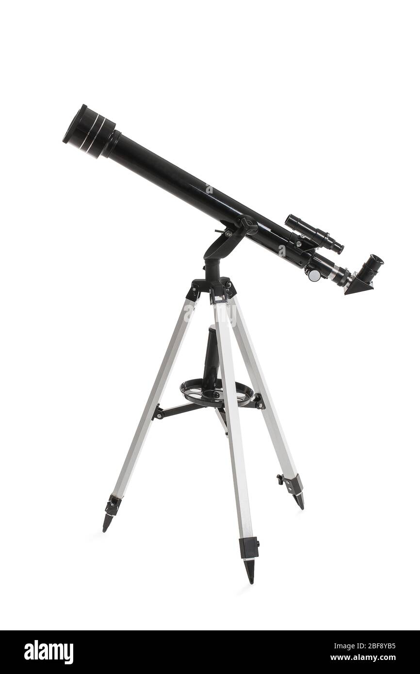 Modern telescope on white background Stock Photo - Alamy