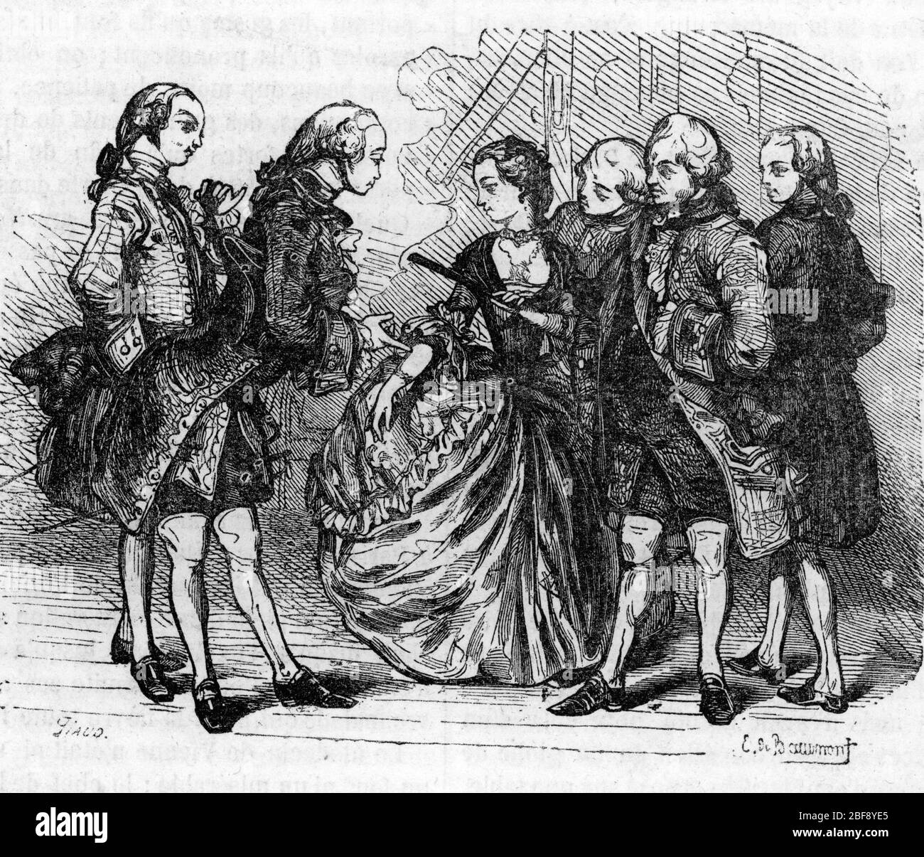 'La danseuse Marie-Madeleine Guimard (1743-1816) rencontrant Jacques-Francois Grout de Saint-Georges chez son amant le duc de Soubise (Charles de Roha Stock Photo