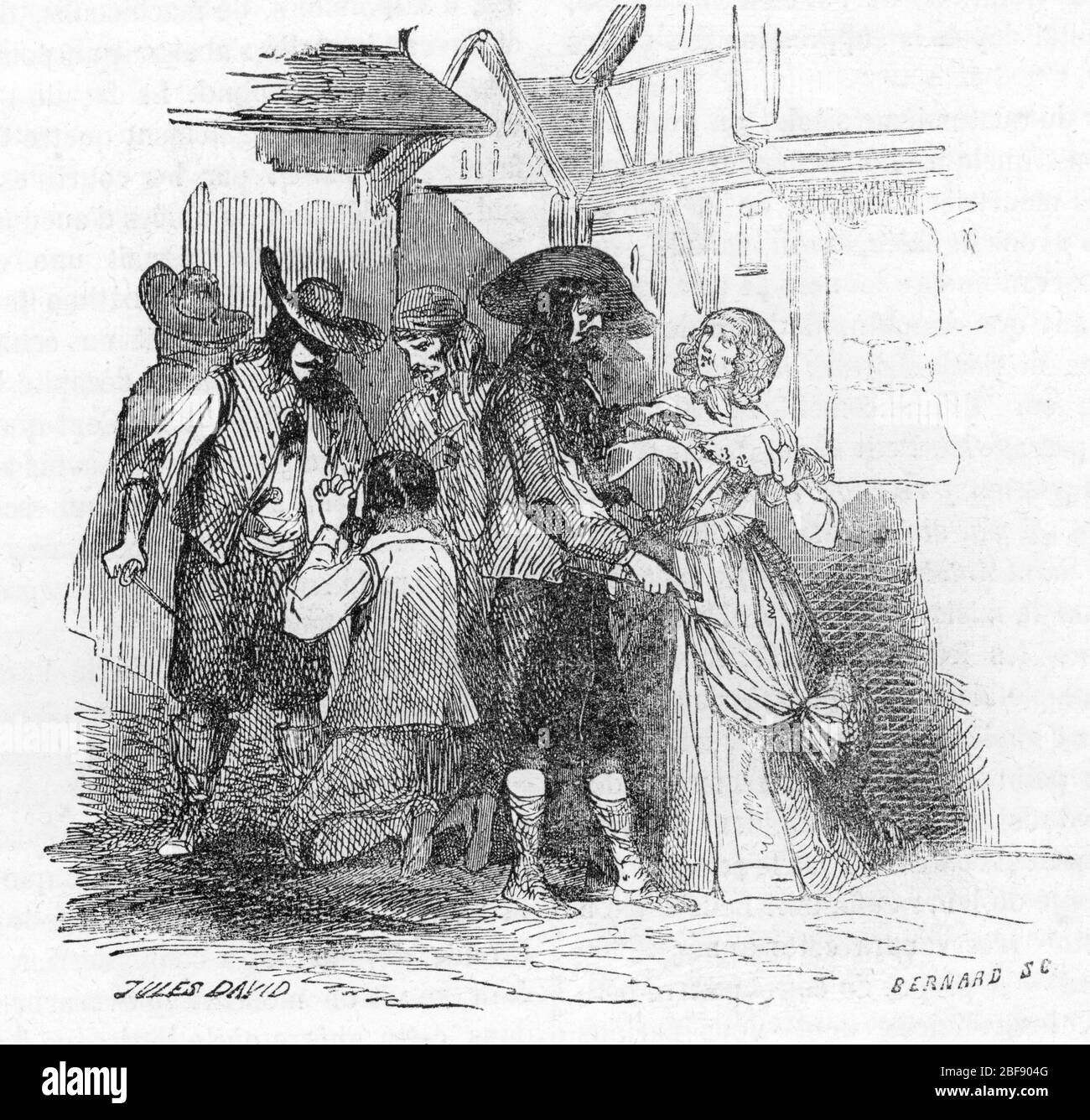 'La femme d'esprit Anne-Marie Bigot de Cornuel (1605-1694) importunee par un groupe de bandits dans les rues de Paris' (Anne Marie Bigot de Cornuel (1 Stock Photo