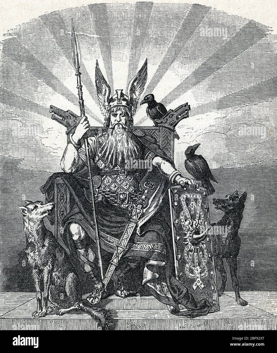 Mythologie nordique : Odin (Norse mythology : Odin) Gravure tiree de 'Nordisch-germanische Gotter und Helden' de Wilhelm wagner 1901 Collection privee Stock Photo