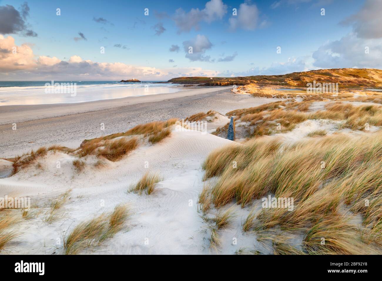 Windswept sand dunes at Gwithian Cornwall Stock Photo