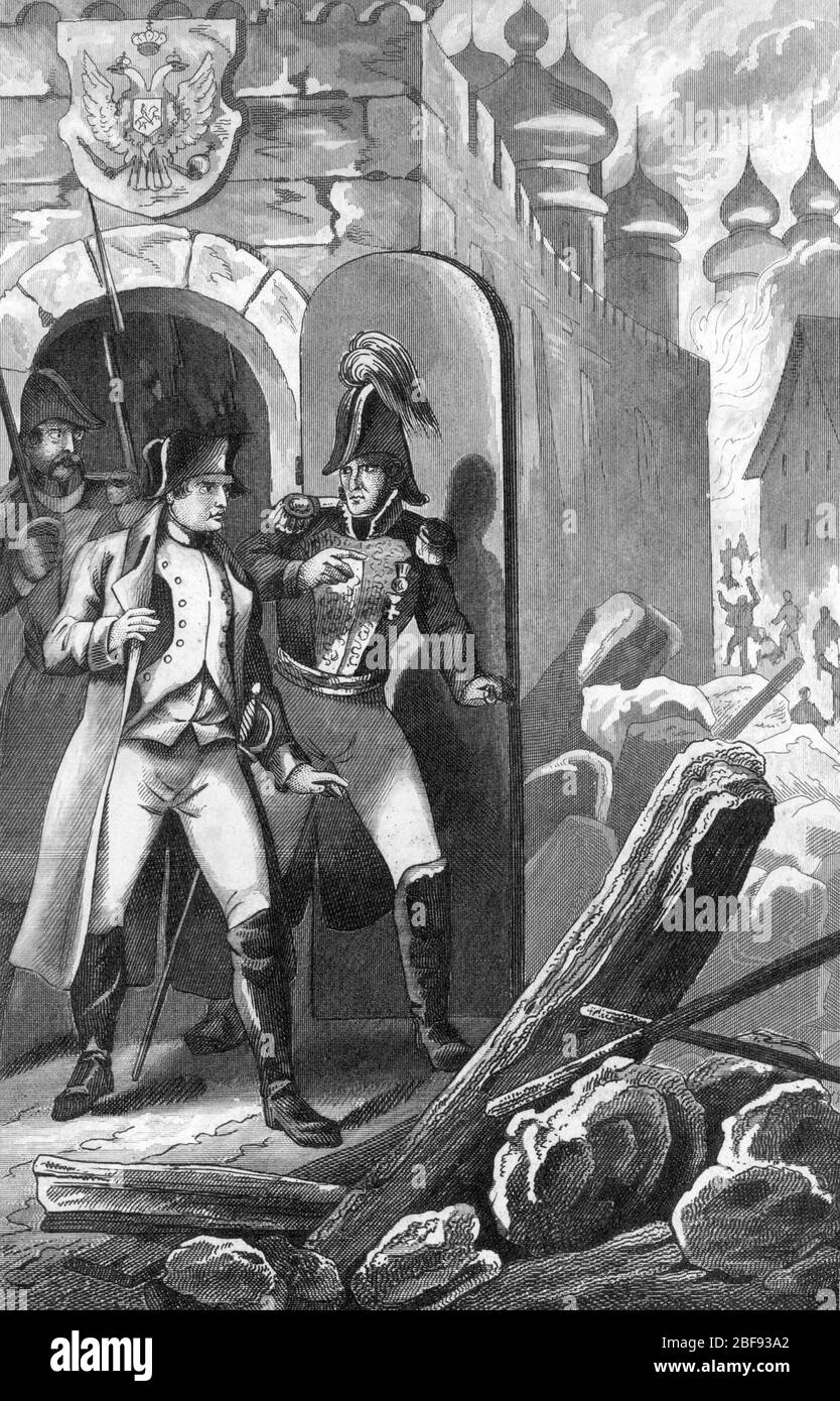Campagne de russie : 'Incendie de Moscou le 15/09/1812' Le gouverneur de la ville, le comte Rostopchine, fait incendier la ville au moment ou les trou Stock Photo