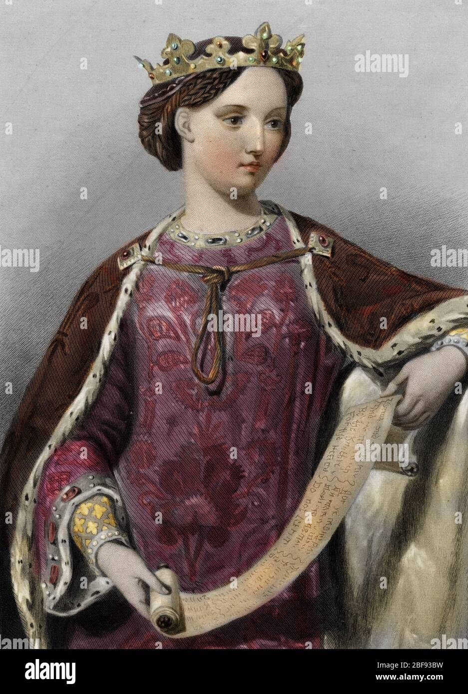 'La reine d'Angleterre Marguerite de France (1279-1318) epouse du roi Edouard Ier' Marguerite of France, queen of King Edward I of England, holding a Stock Photo