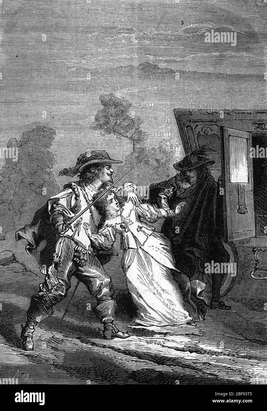 "Le roi Henri IV (1553-1610) deguise tente d'arracher Charlotte-Marguerite de Montmorency, princesse de Conde (1594-1650) a son epoux Henri II de Bour Stock Photo