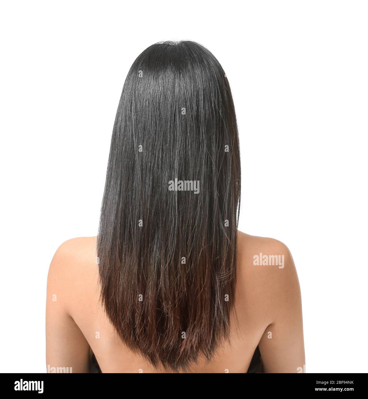 Young Asian woman with beautiful hair on white background Stock Photo ...