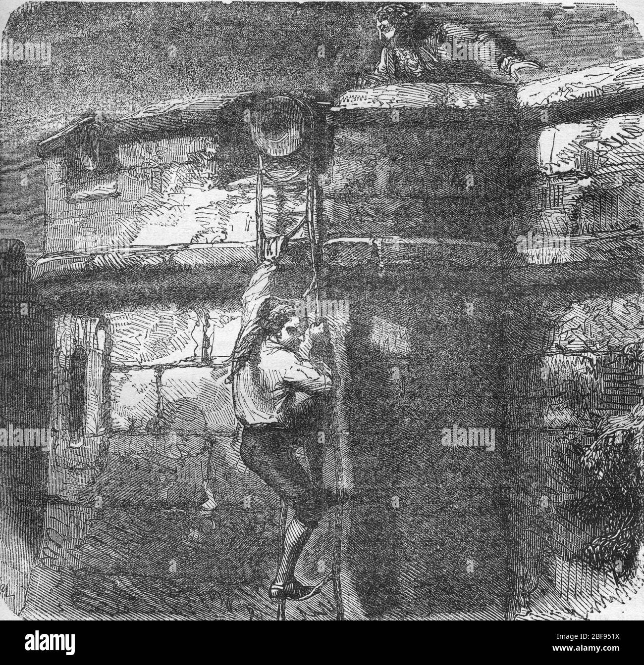 Masers De Latude escaping from the Bastille - evasion de la Bastille de Jean Henry, dit Danry, dit Masers de Latude (1725-1805) Gravure tiree de 'Hist Stock Photo