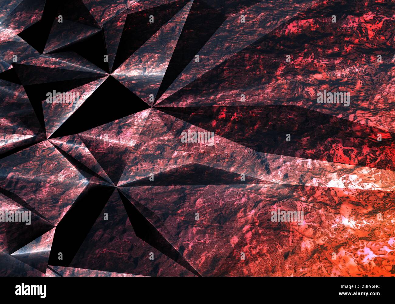 Abstract dark polygonal background with bright red texture, 3d rendering illustration Stock Photo