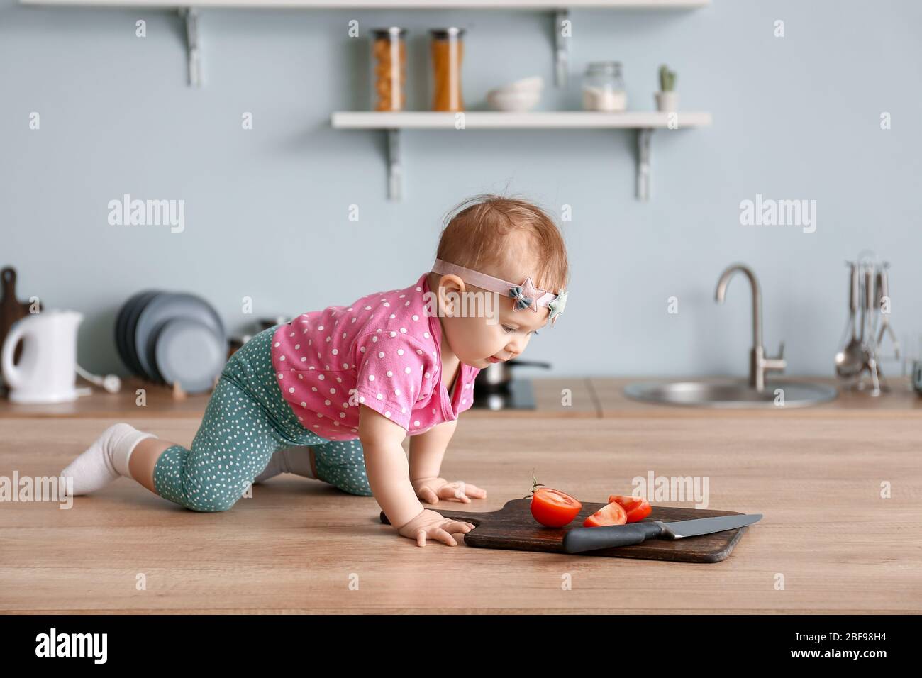 Child Little Boy Playing Dangerous Game With A Kitchen Knife Cut