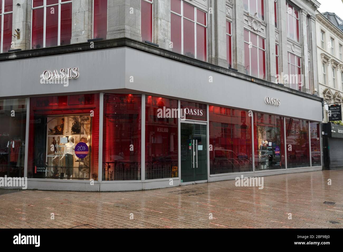 Cork, Ireland. 17th Apr, 2020. Retailers Feeling Impact of Covid-19, Cork City. Debenhams and Oasis, two cork city retailers have shut down so far due to the devastating affects of Covid-19. Credit: Damian Coleman/Alamy Live News Stock Photo