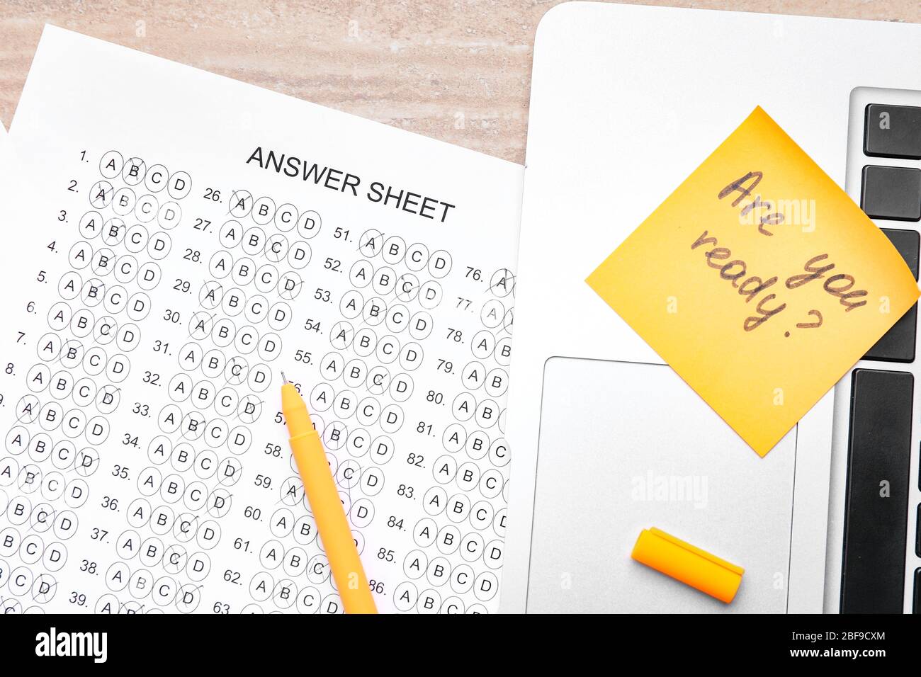 Answer sheet form with laptop on table. Concept of passing exam Stock ...