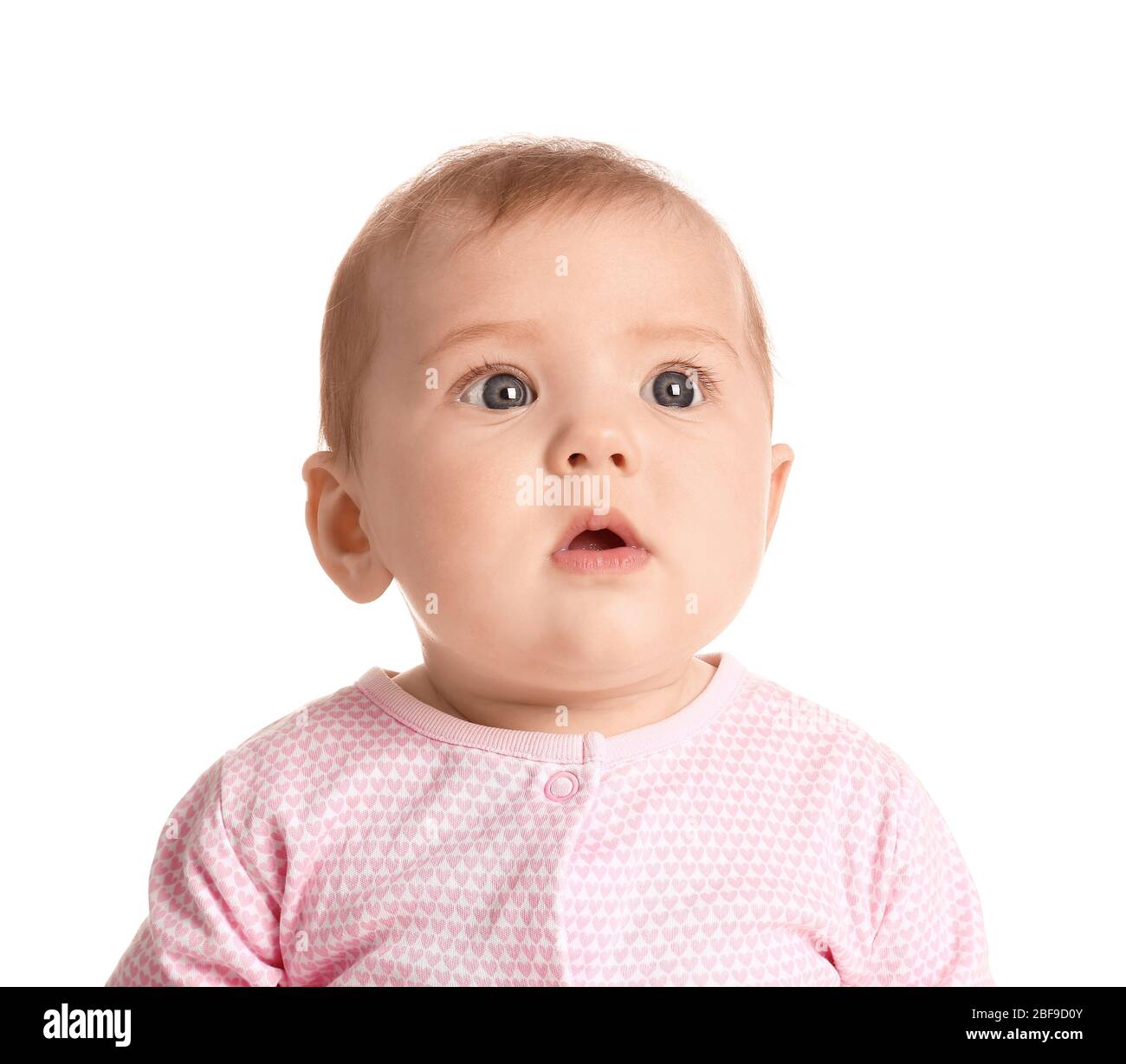 Cute baby in stylish clothes on white background Stock Photo - Alamy