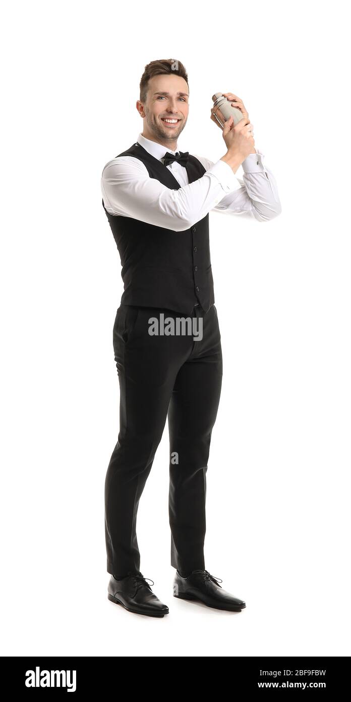 Handsome male bartender on white background Stock Photo Alamy