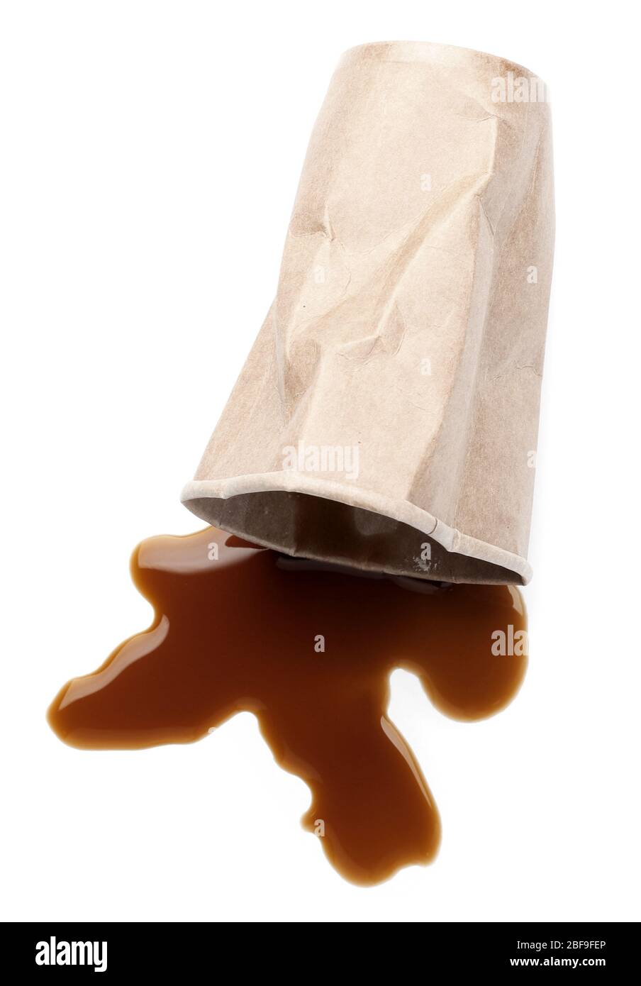 Overturned paper cup and spilled coffee on white background Stock Photo ...