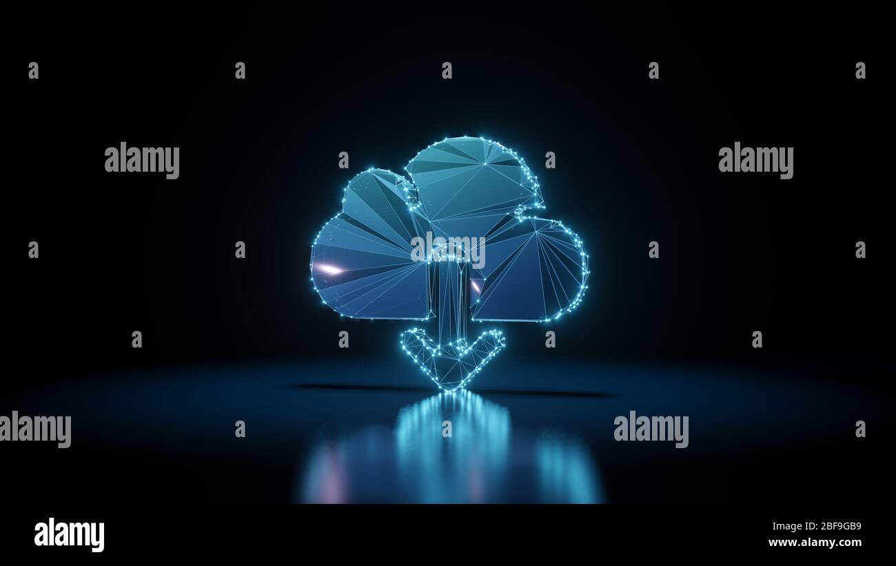 3d Rendering Wireframe Digital Techno Neon Glowing Symbol Of Download From Cloud With Down Arrow With Shining Dots On Black Background With Blured Ref Stock Photo Alamy