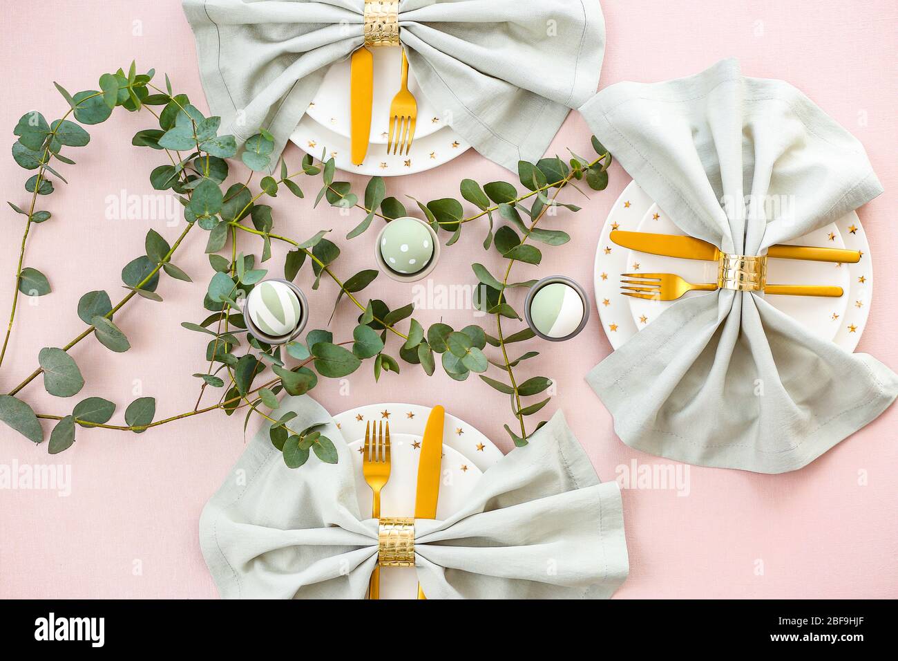 Beautiful table setting for Easter celebration Stock Photo