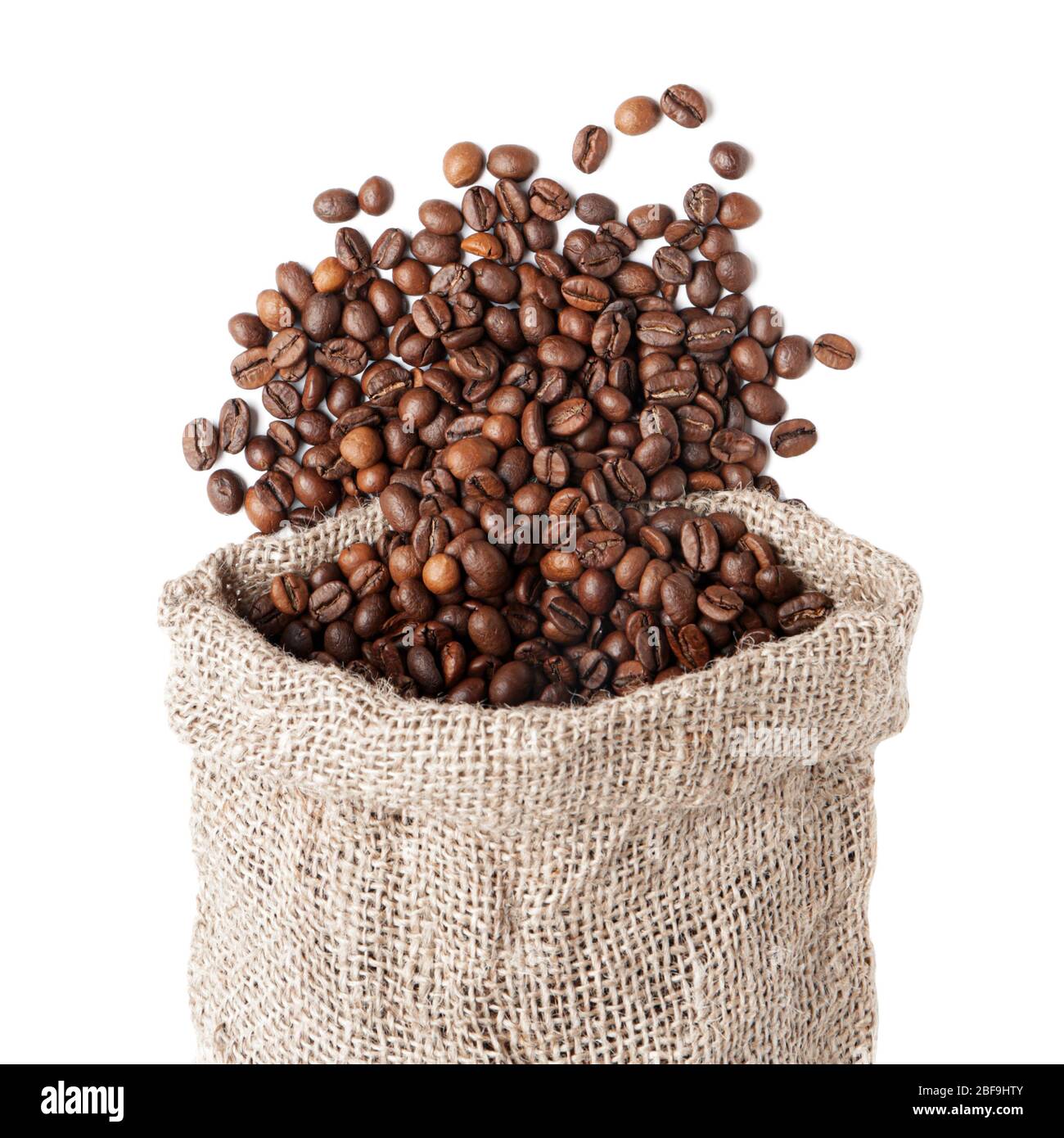 Bag with coffee beans on white background Stock Photo - Alamy