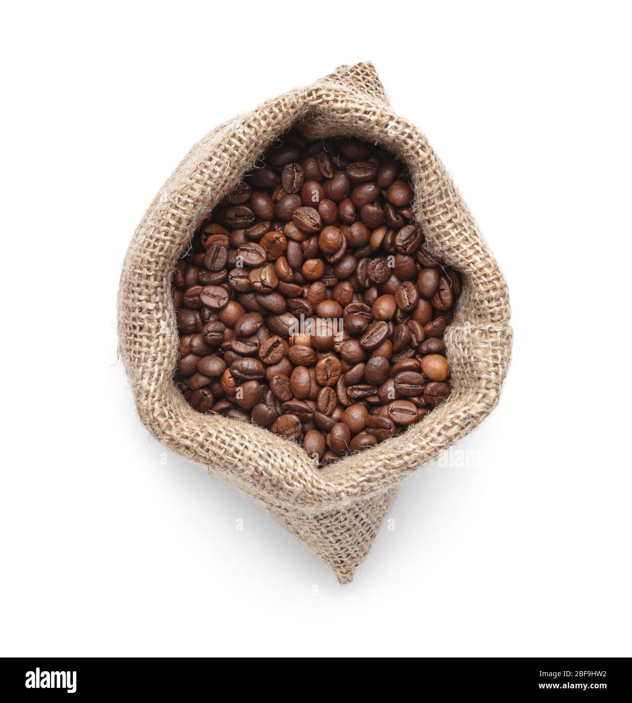 Bag with coffee beans on white background Stock Photo - Alamy