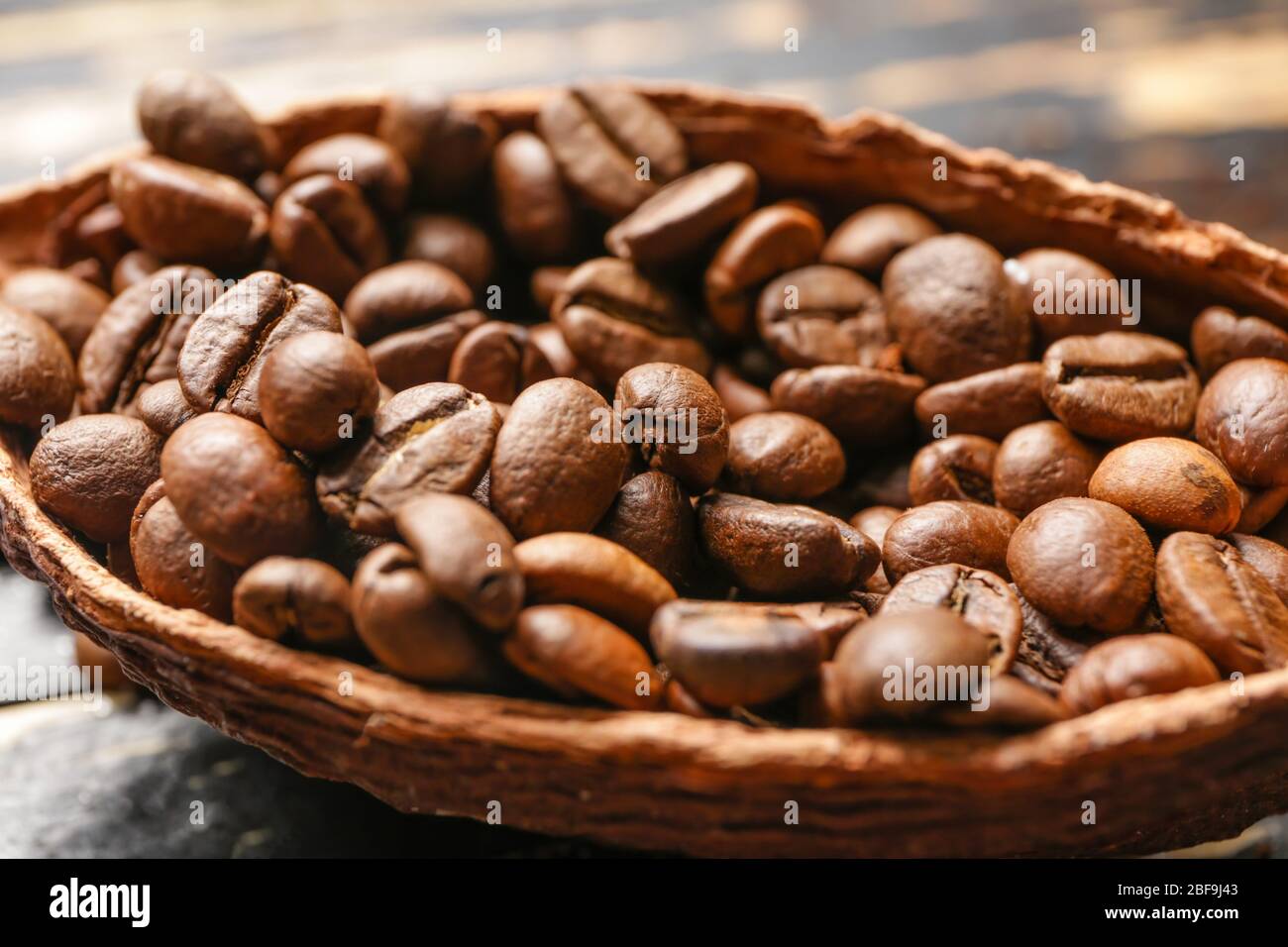 Pod with coffee beans, closeup Stock Photo Alamy