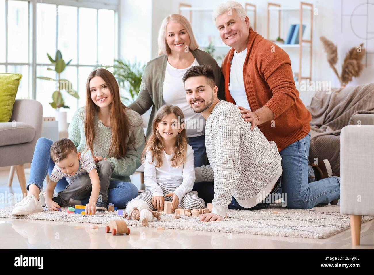 Big family spending time together at home Stock Photo