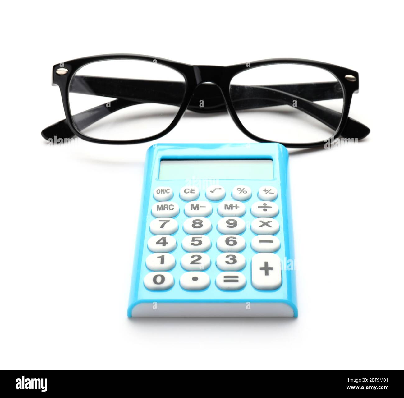 Modern calculator eyeglasses on white background Stock Photo Alamy