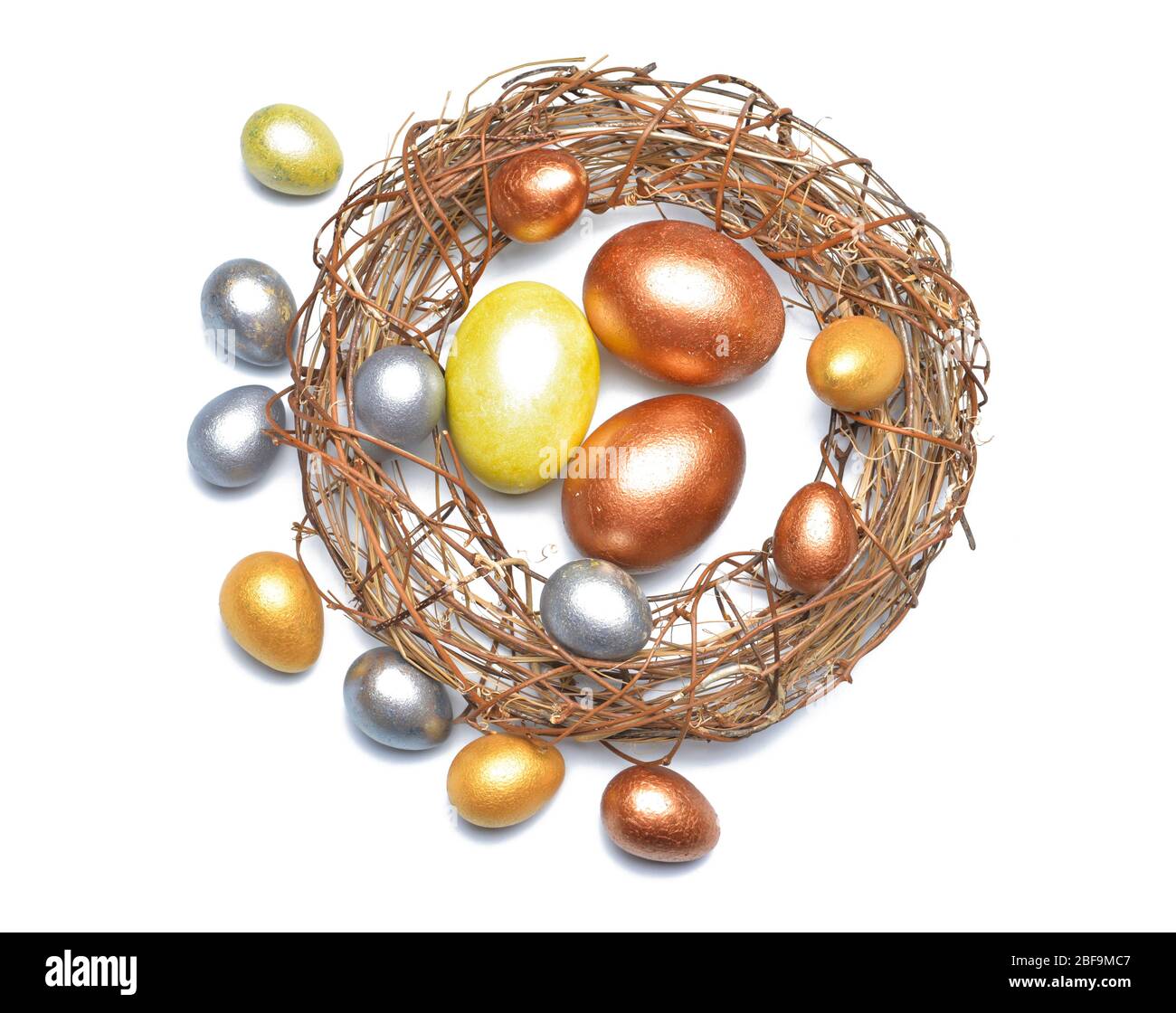 Nest with beautiful Easter eggs on white background Stock Photo - Alamy