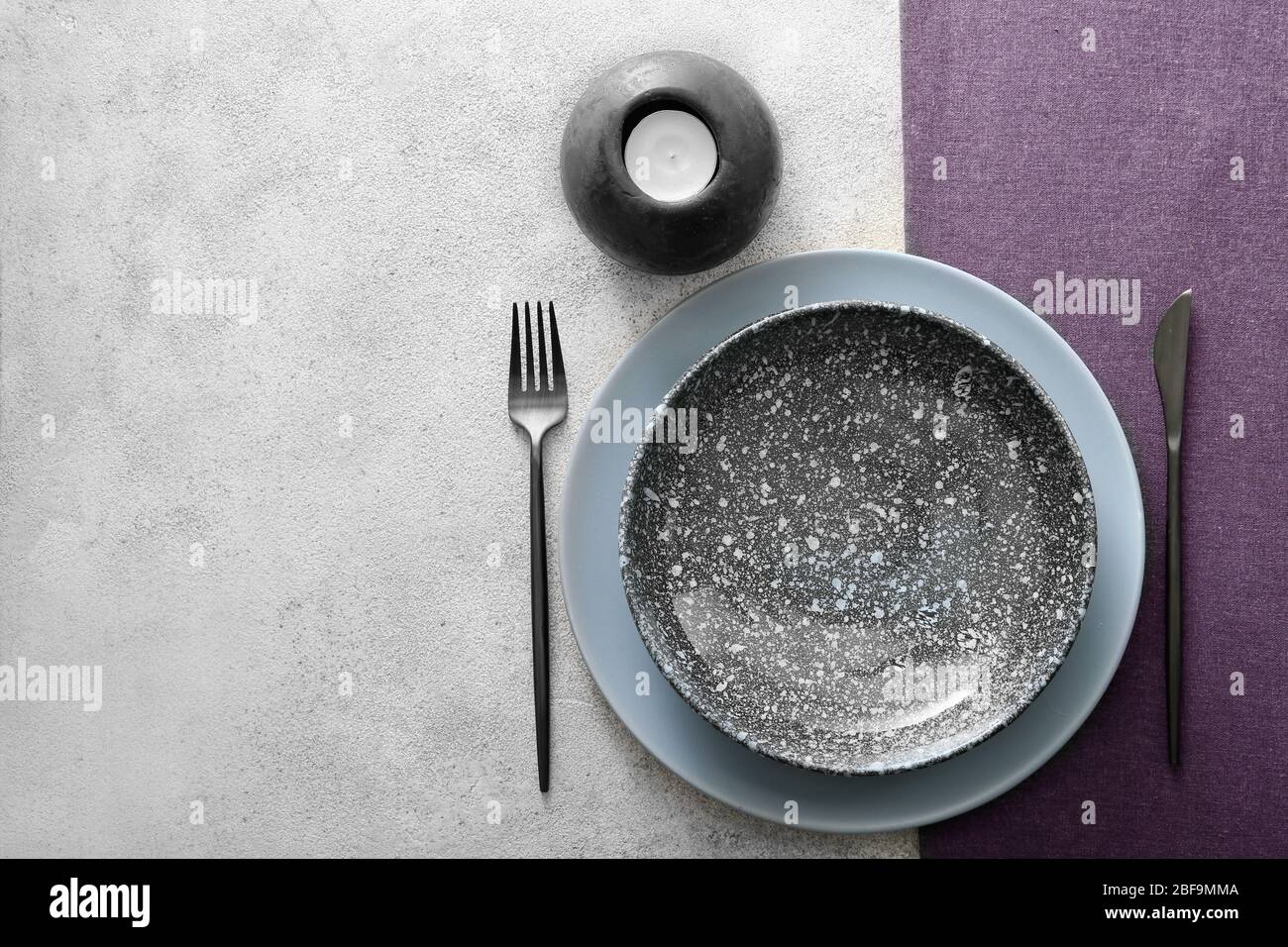 Beautiful simple table setting, top view Stock Photo - Alamy