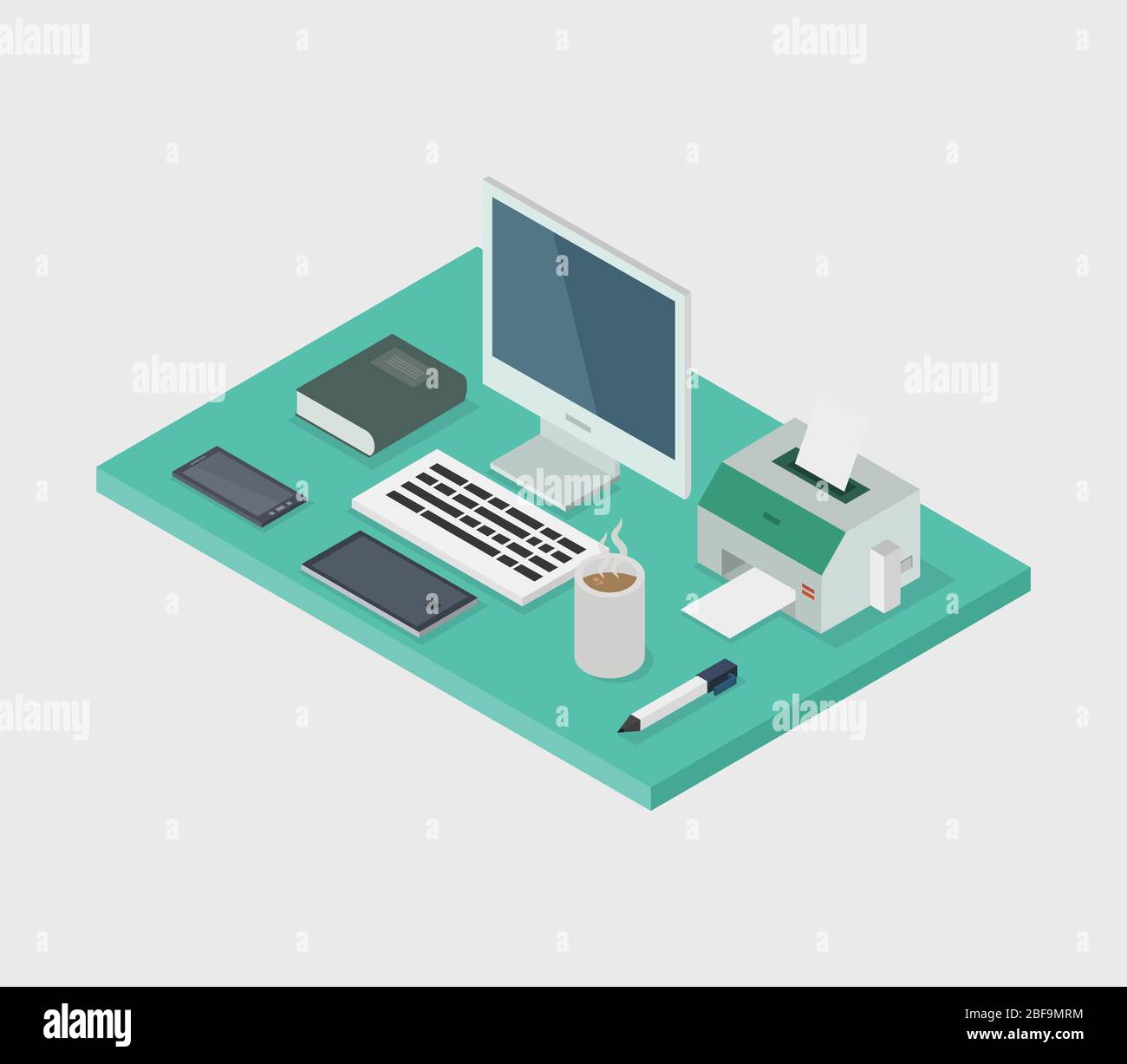 office desk isometric icon illustrated in vector on white background ...