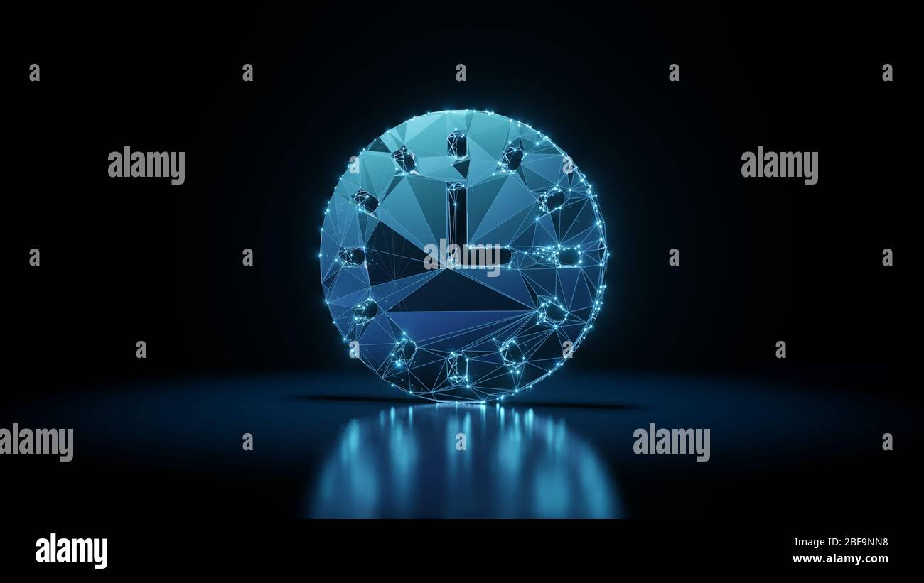 3d rendering wireframe digital techno neon glowing symbol of wall clock ...