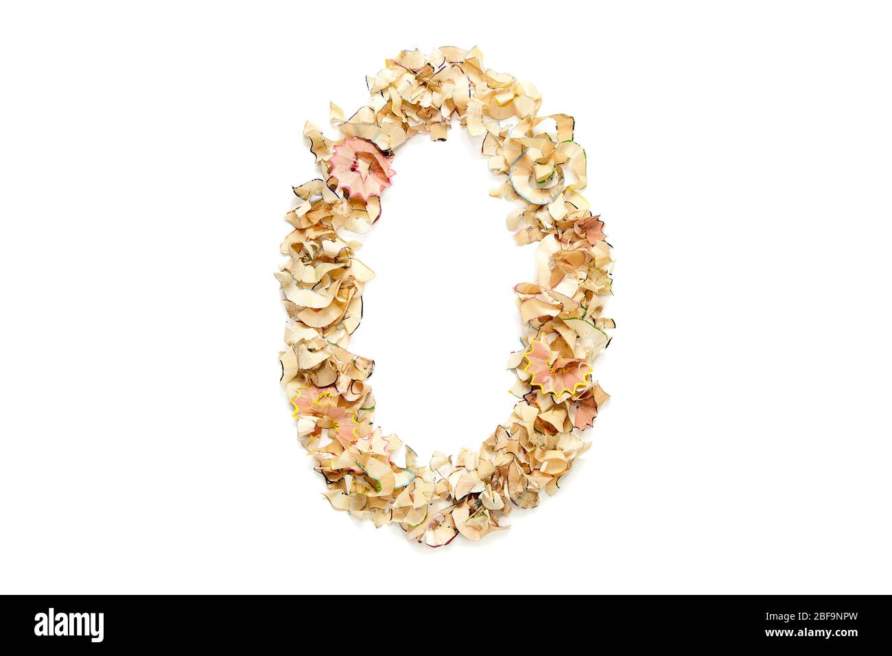 Letter O made from coloured pencil shavings for use in your design. Stock Photo