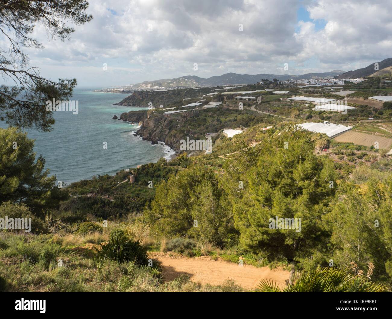 Poly tunnel agriculture along coast on Mediterranean , Maro, Nerja, Andalusia, Spain Stock Photo
