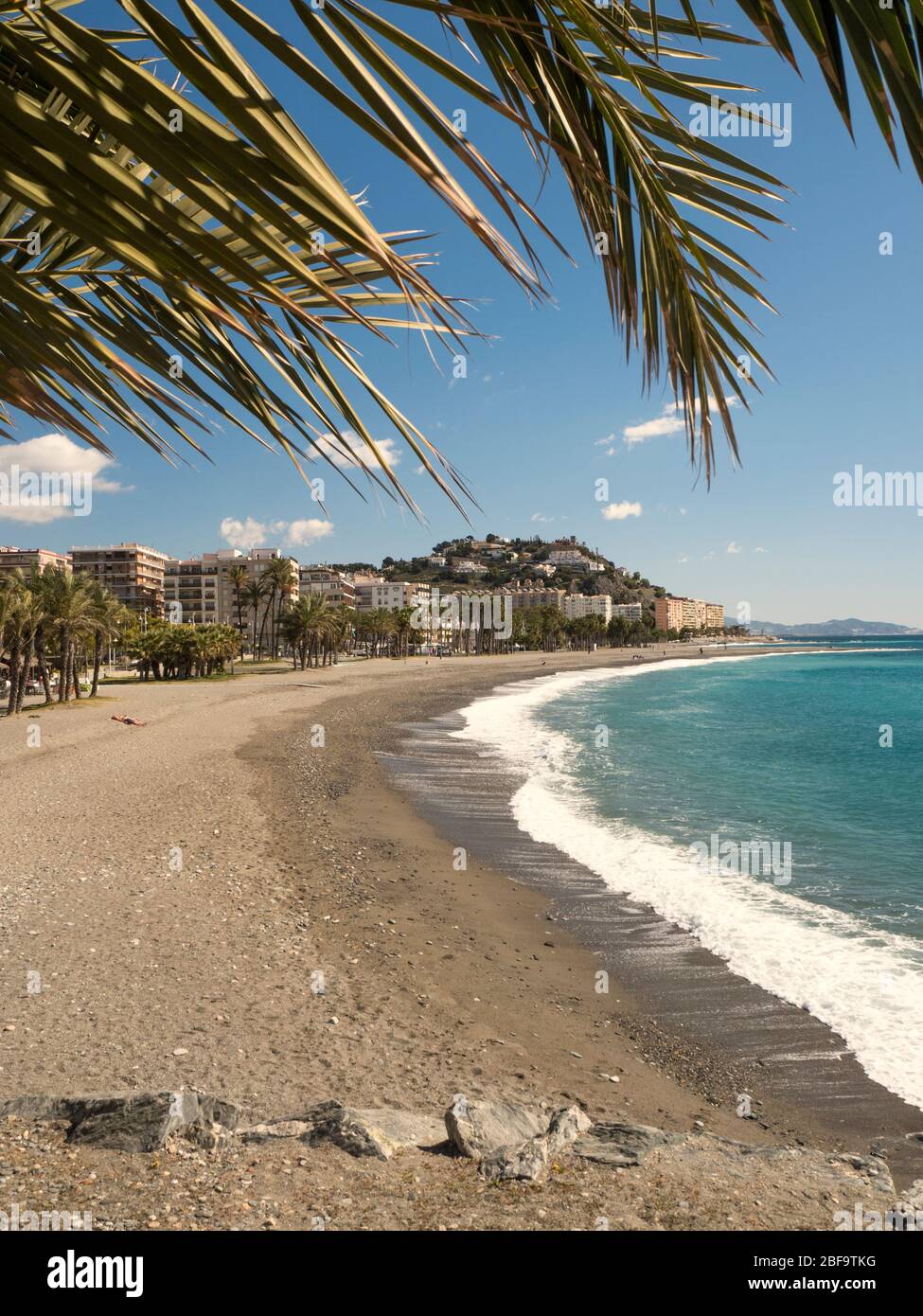 Beach scene on Mediterranean coast at Almuncar, Spain Stock Photo