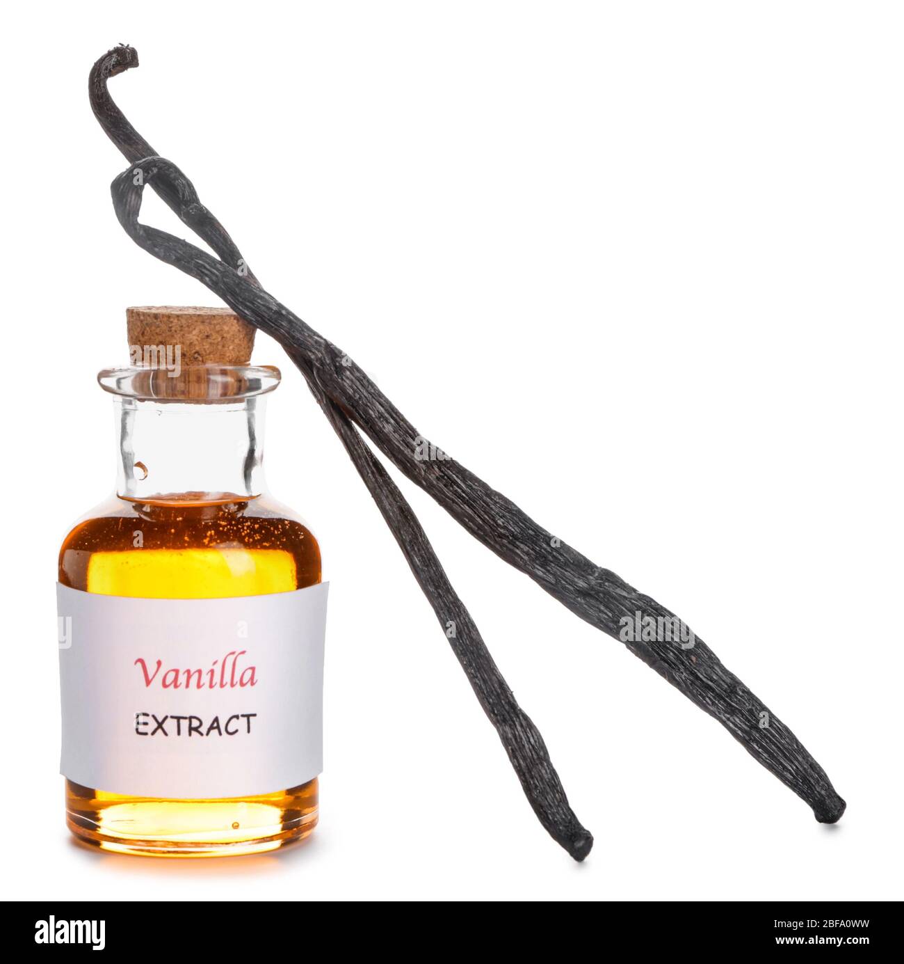 Bottle of vanilla extract on white background Stock Photo - Alamy