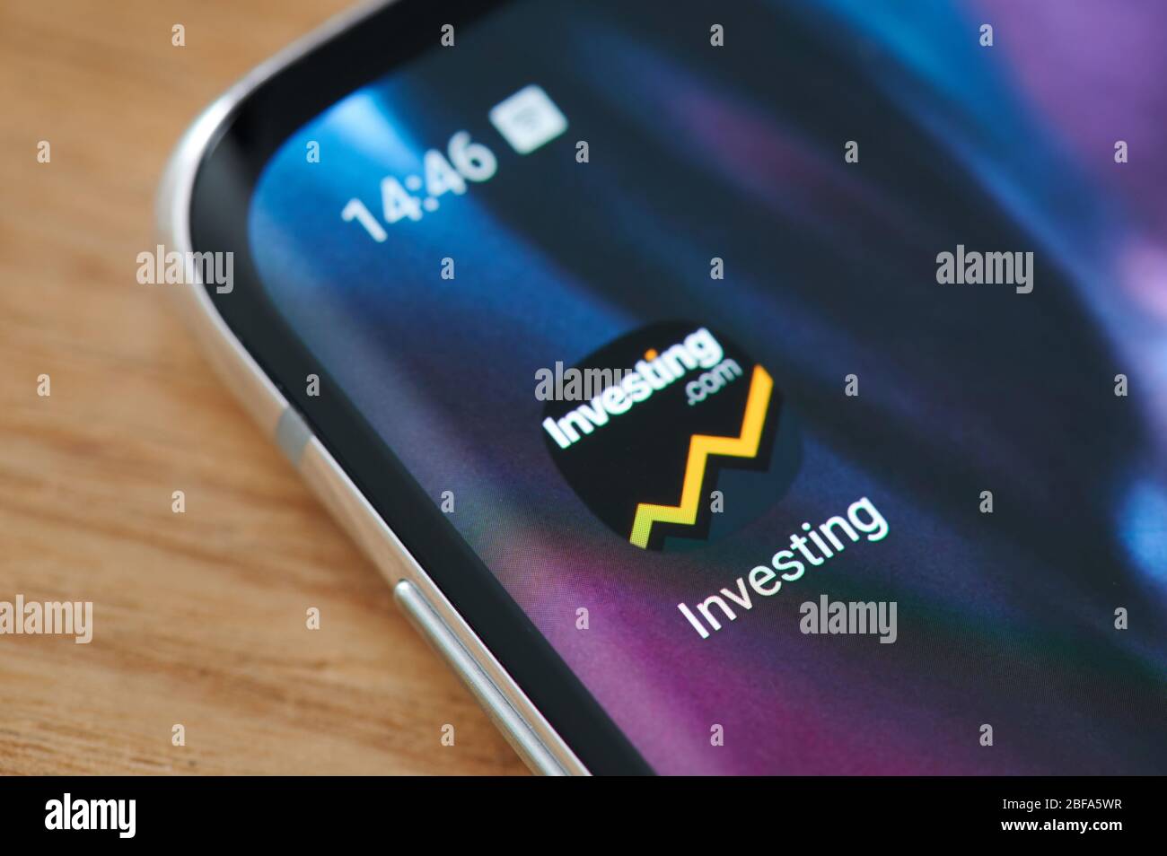New-York , USA - April 17 , 2020: Investing in stock app icon close up view on smartphone screen Stock Photo