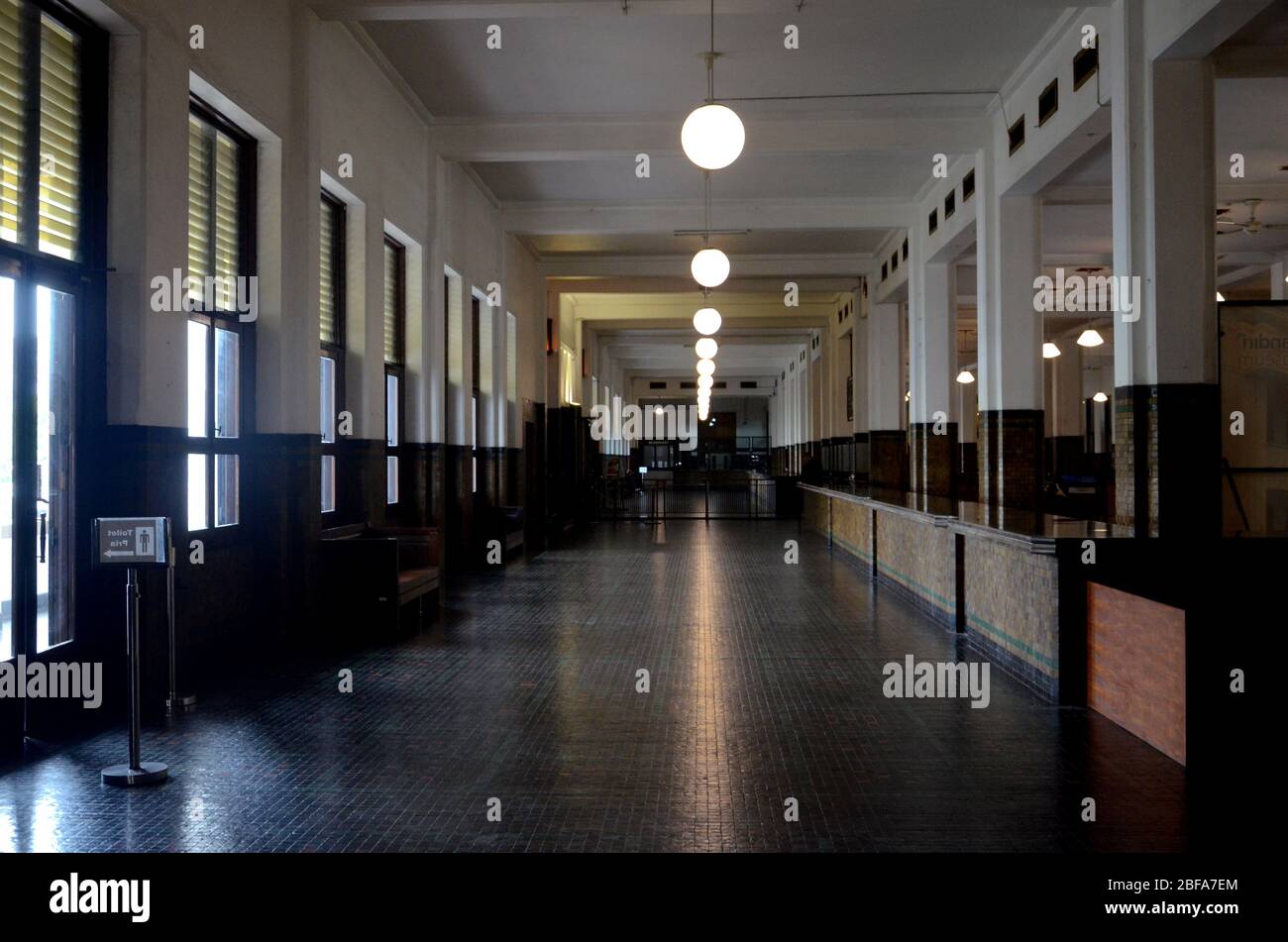 Empty Bank Building An empty customer hall inside an old bank building Stock Photo - Alamy