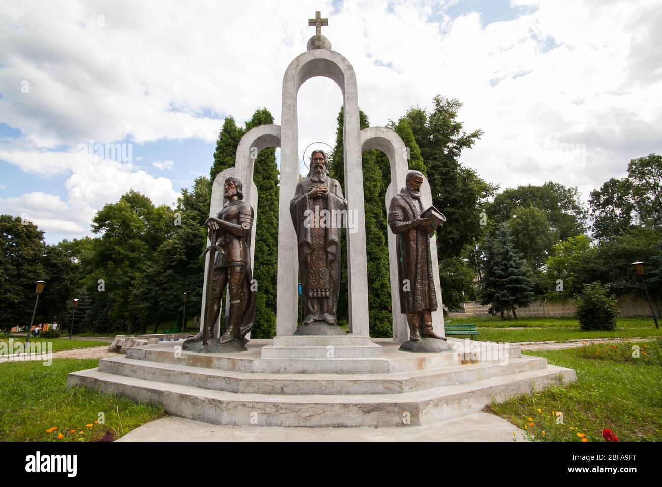 Ostrog Rivne Ostrog, Ukraine - 21 JULY 2009: Sclupture composition of the founders ...