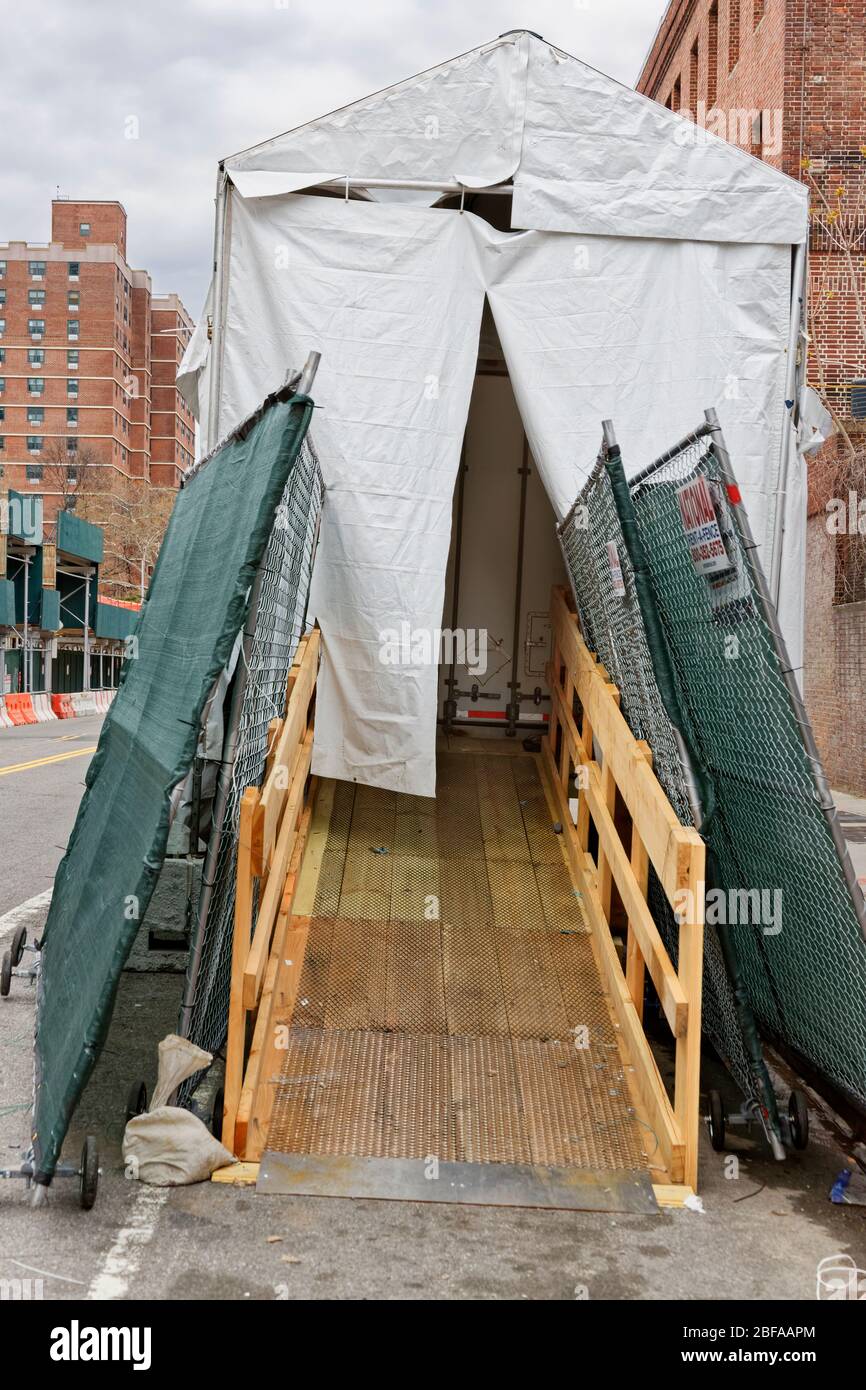 Ramp leading up to temporary morgue made necessary for the coronavirus pandemic Stock Photo