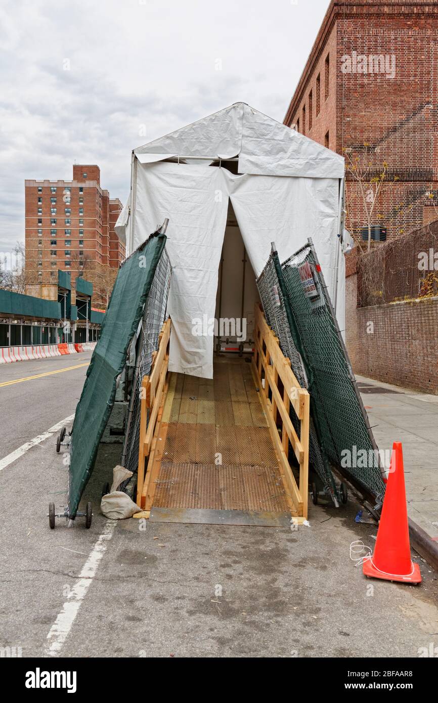 Entrance to temporary Morgue from the coronavirus pandemic in Brooklyn NY Stock Photo