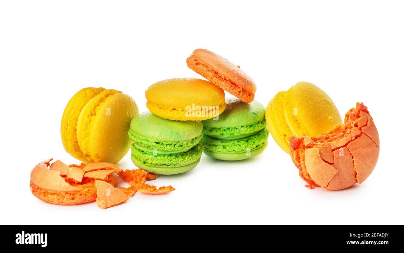 Tasty macarons on white background Stock Photo