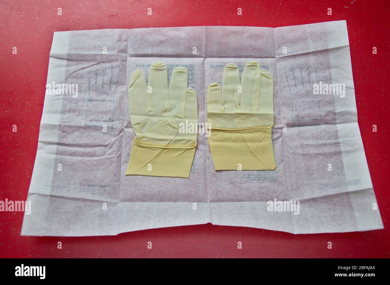 Latex medical examination gloves. PPE Personal Protective Equipment. Stock Photo