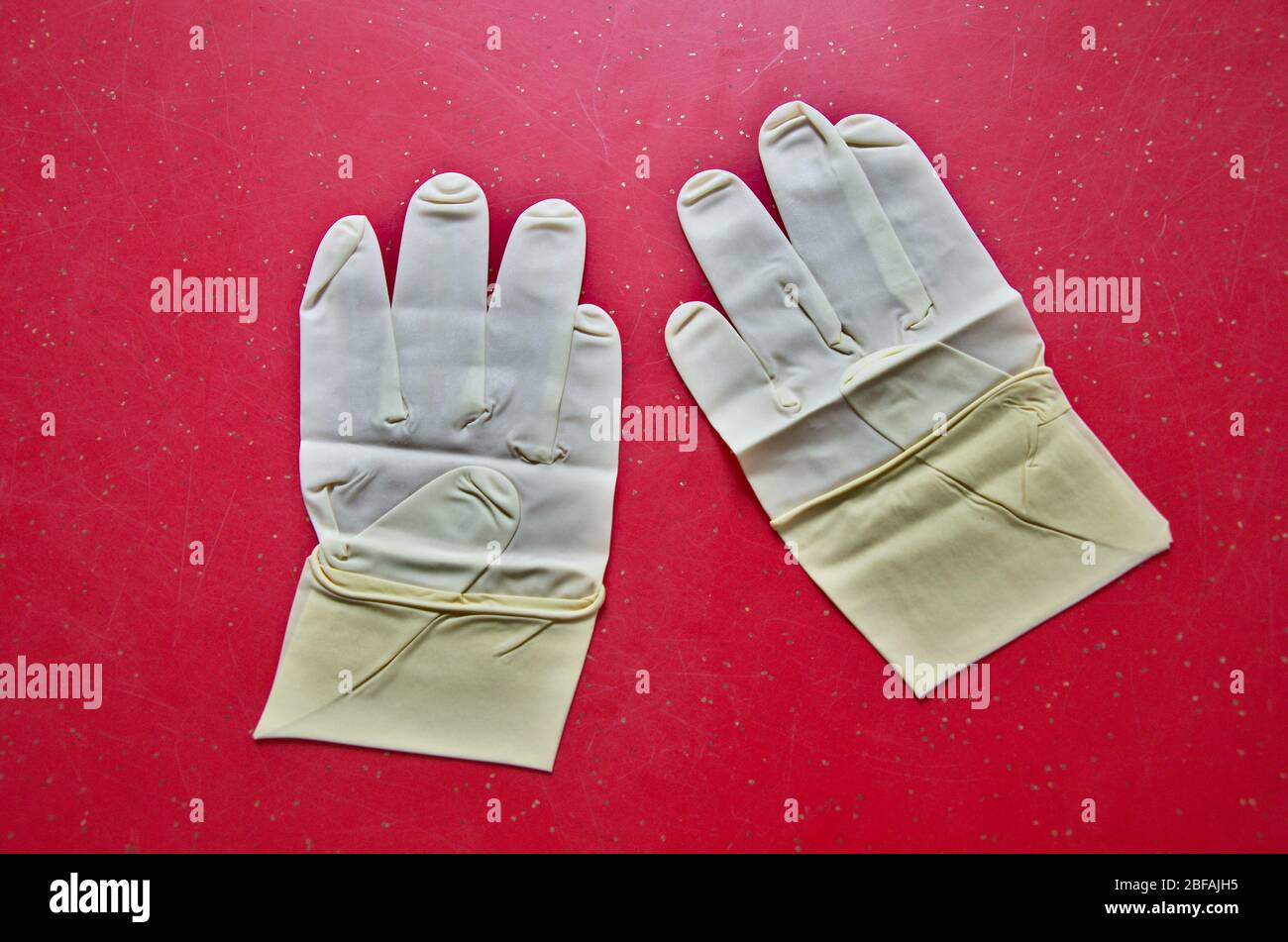 Latex medical examination gloves. PPE Personal Protective Equipment. Stock Photo