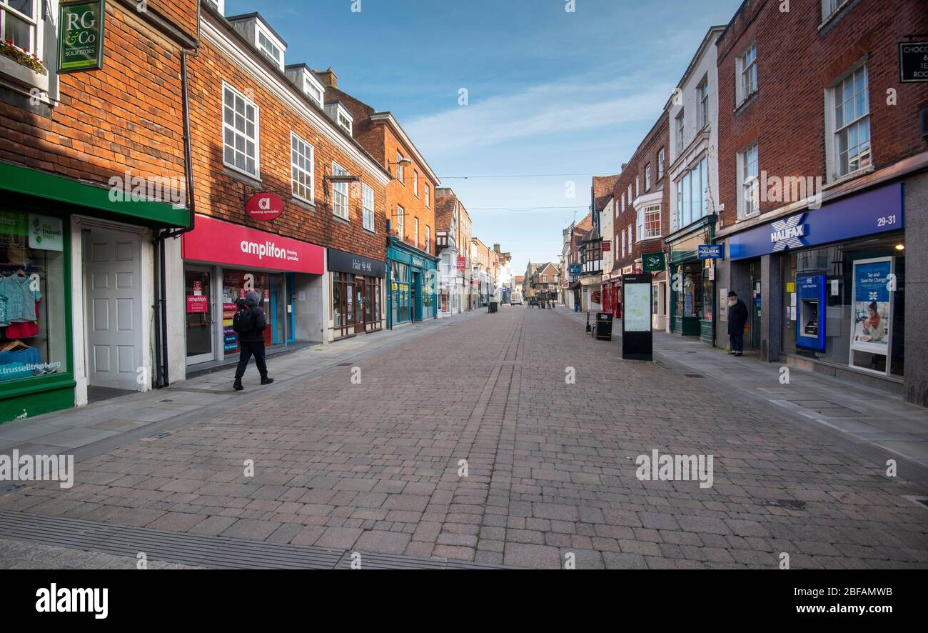 Coronavirus Covid 19 Market Day in Salisbury during Lockdown only a few people going to work or getting supplies. Stock Photo