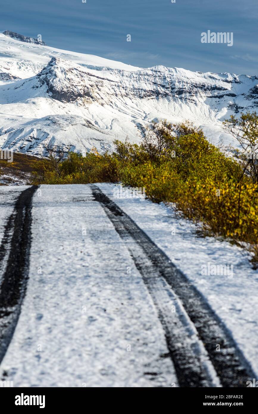 Sbow covered road. Iceland Stock Photo