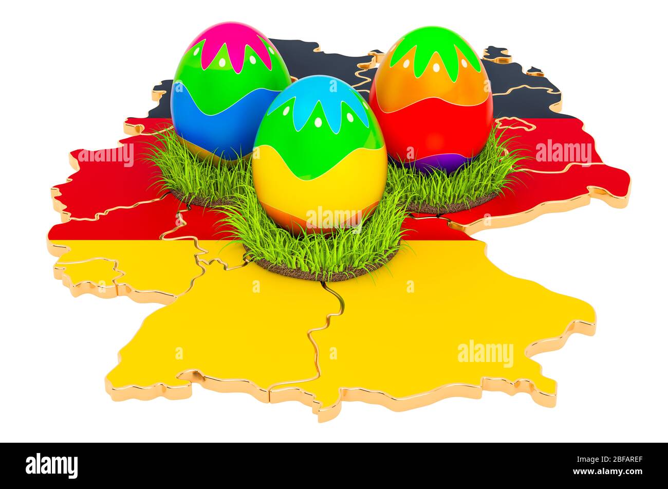 Easter holiday in Germany, Easter eggs on the German map. 3D rendering