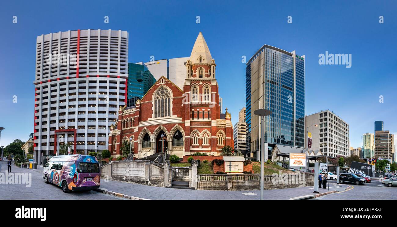 Panoramic view of the Albert Street Uniting Church in Brisbane, Queensland, Australia. Stock Photo